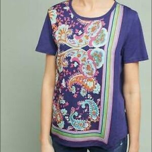 Anthropologie Maeve Purple Paisley Overlay Tee Size Small